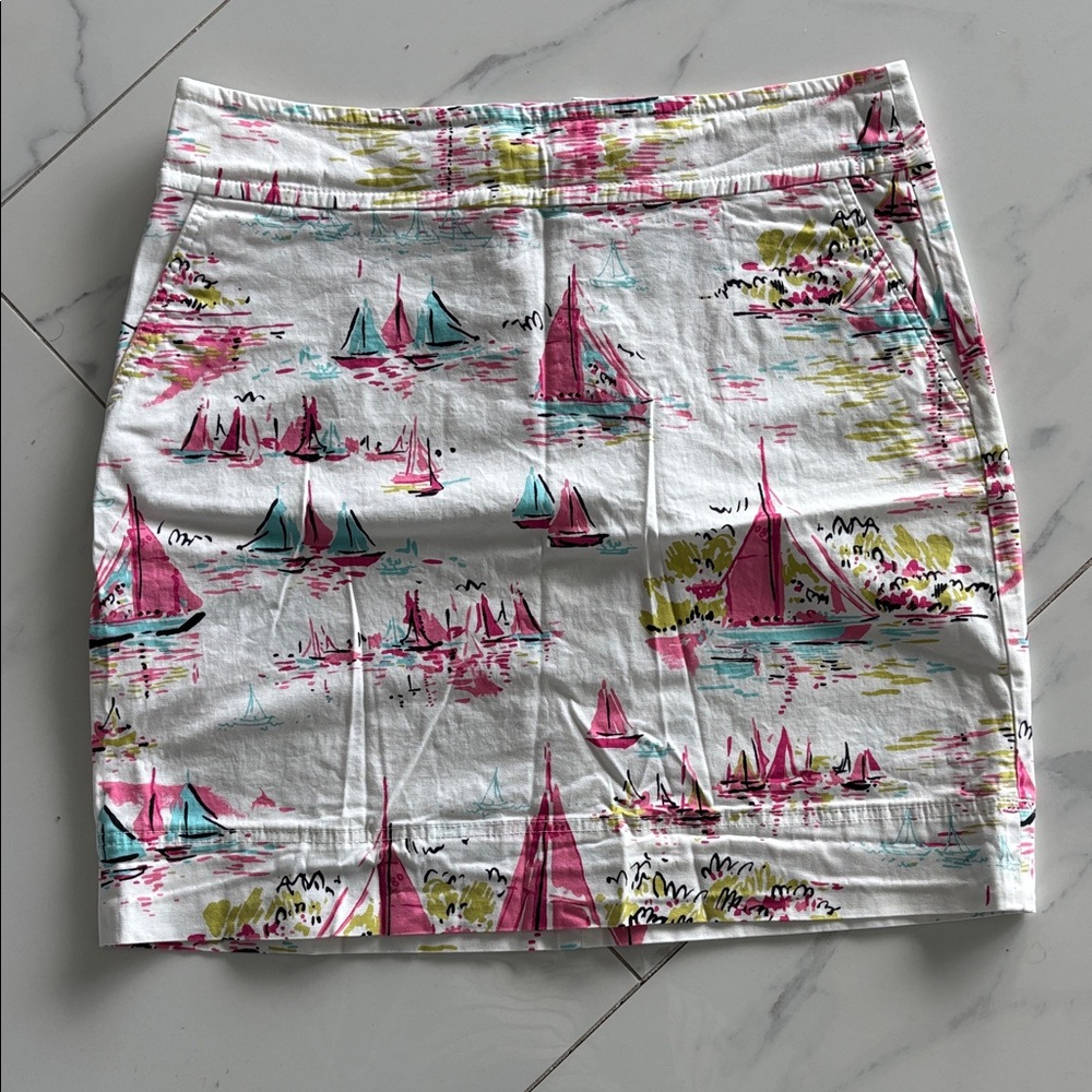 Talbots White Sailboat Print Mini Skirt